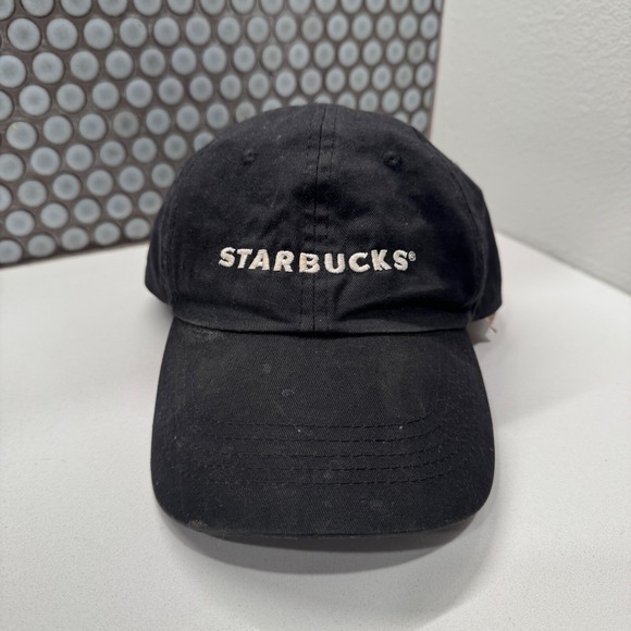Starbucks Other - Starbucks Hat Cap Spellout Strap Back Black Employee Adjustable